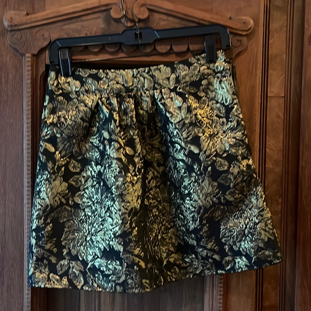Annabella Black Skirt with Gold Floral Design, Size Small